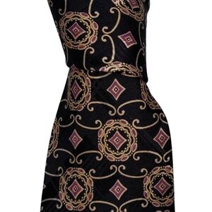 Vintage Polo Ralph Lauren Silk Necktie Mens Black Gold Medallion Designer Tie